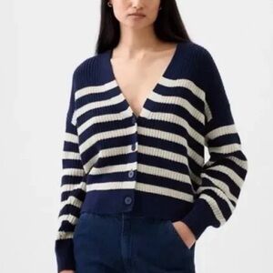 GAP Navy & Cream Striped Button Front Cardigan Medium